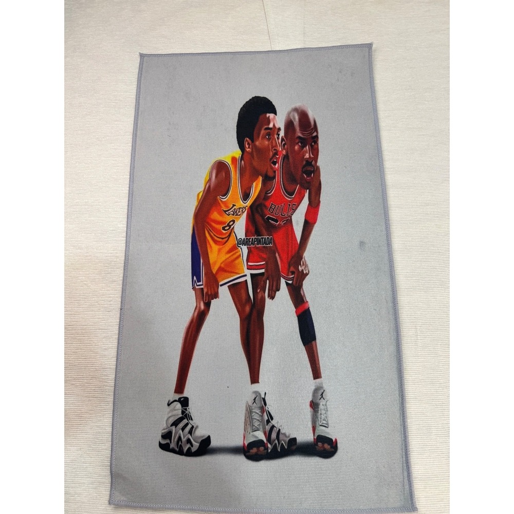 Kobe Bryant Michael Jordan Basketball Caricature Rug Grey 18x31 Lakers Bulls